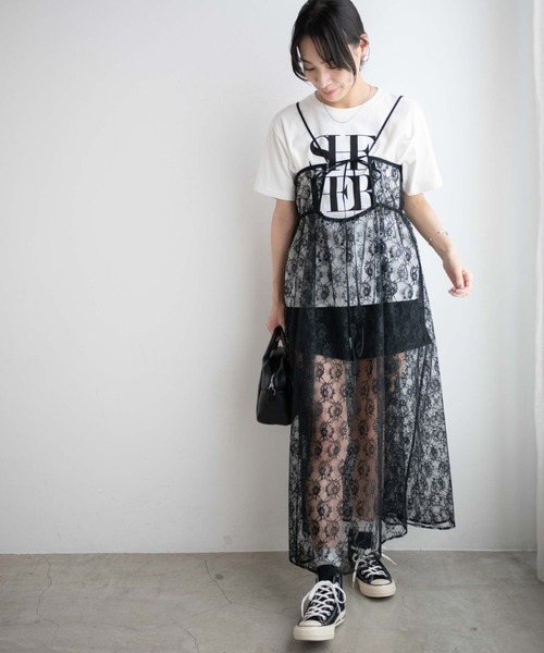 WEGO（ウィゴー）の「WEGO/フラワーレースキャミワンピース（ワンピース・レディース・ベージュ/ブラック・FREE）」の12枚目の写真