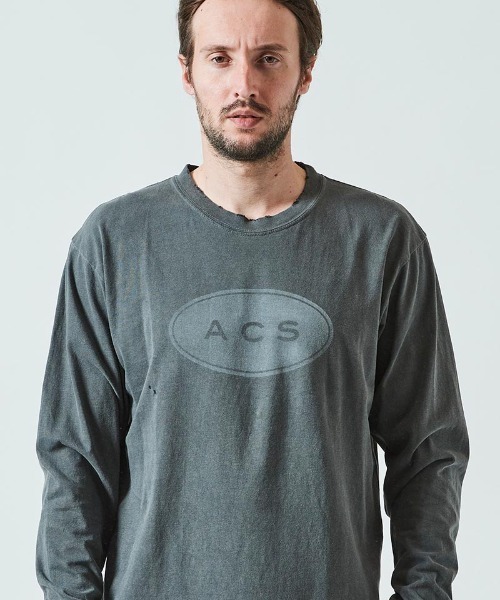 ACANTHUS（アカンサス）の「mlt4331- Damage Spray Circle Logo L-S Tee カットソー（Tシャツ/カットソー・メンズ・ブラック/ホワイト/グリーン・M/XL/L/S）」の2枚目の写真