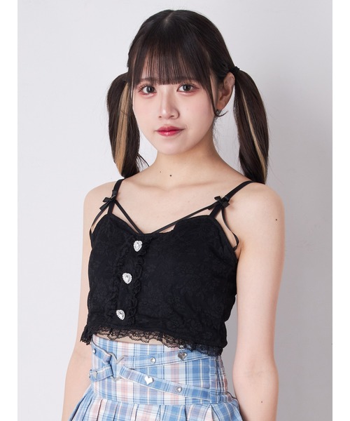 Ank Rouge(アンクルージュ)の「プチリボンカップインレースキャミ(キャミソール・レディース・ブラック/ホワイト・M)」の2枚目の写真