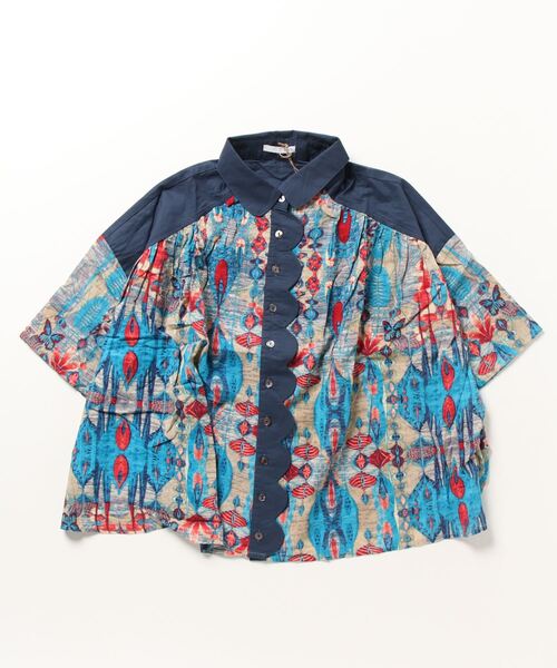 sandy（サンディー）の「【sandy】プリントセミサークル前立てブラウス（シャツ/ブラウス・レディース・グリーン系その他/グリーン/ブルー/ブラウン・FREE）」の4枚目の写真