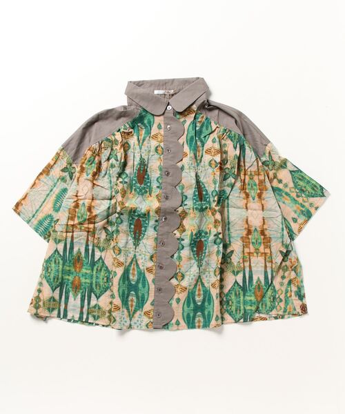 sandy（サンディー）の「【sandy】プリントセミサークル前立てブラウス（シャツ/ブラウス・レディース・グリーン系その他/グリーン/ブルー/ブラウン・FREE）」の3枚目の写真