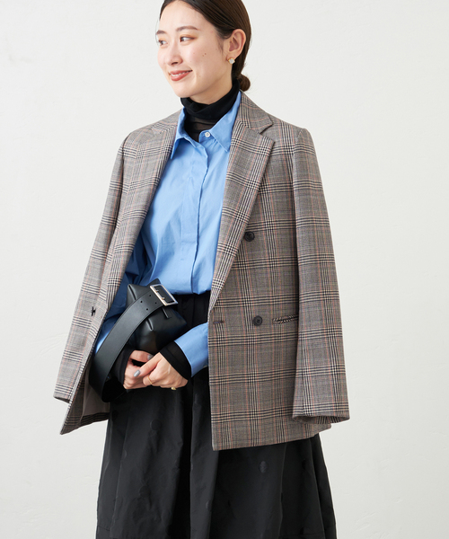 SLOBE IENA カジュアルジャケット F 白x黒　チェック グレンチェック W前ジャケット（テーラードジャケット）｜IENA