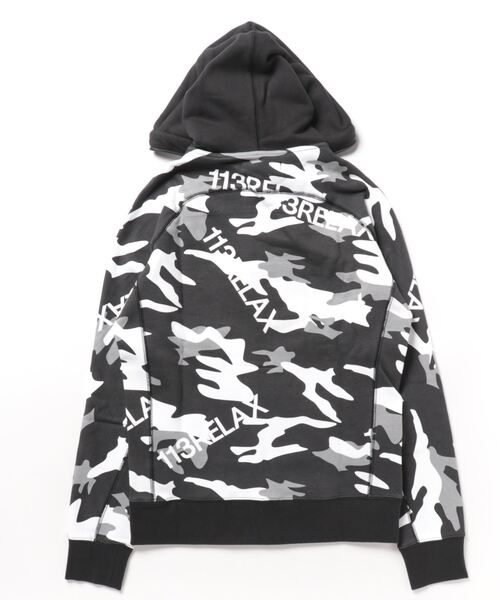 1piu1uguale3 RELAX（ウノピュウノウグァーレトレリラックス）の「【1PIU1UGUALE3 RELAX】Super heavy Camo hoodie / ヘビーウェイトカモフラージュ柄ジップパーカー（パーカー・メンズ・ブラック/ホワイト・LARGE/MEDIUM/X-LARGE）」の3枚目の写真