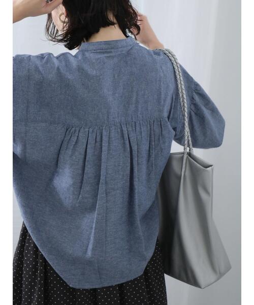 Samansa Mos2 blue(サマンサモスモスブルー)の「◎ダンガリー袖フレアブラウス(シャツ/ブラウス・レディース・ブラック/ネイビー/オフホワイト・F)」の11枚目の写真