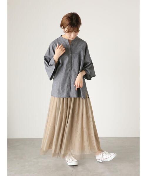 Samansa Mos2 blue(サマンサモスモスブルー)の「◎ダンガリー袖フレアブラウス(シャツ/ブラウス・レディース・ブラック/ネイビー/オフホワイト・F)」の7枚目の写真