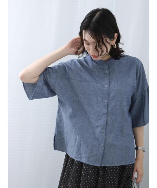 Samansa Mos2 blue(サマンサモスモスブルー)の「◎ダンガリー袖フレアブラウス(シャツ/ブラウス・レディース・ブラック/ネイビー/オフホワイト・F)」の15枚目の写真