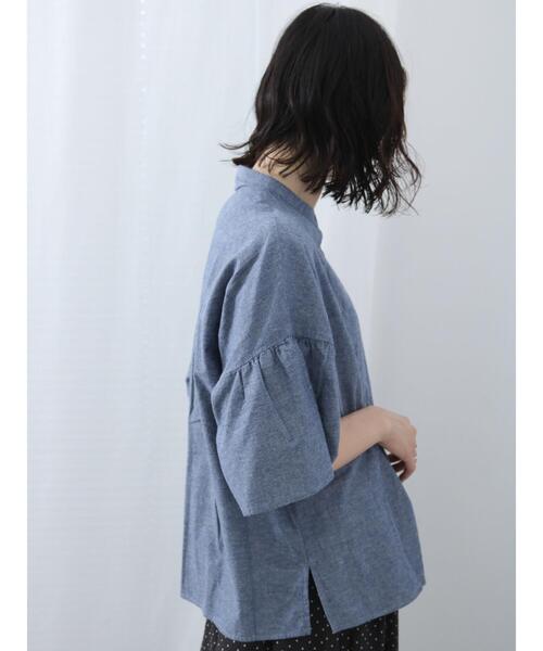 Samansa Mos2 blue(サマンサモスモスブルー)の「◎ダンガリー袖フレアブラウス(シャツ/ブラウス・レディース・ブラック/ネイビー/オフホワイト・F)」の9枚目の写真