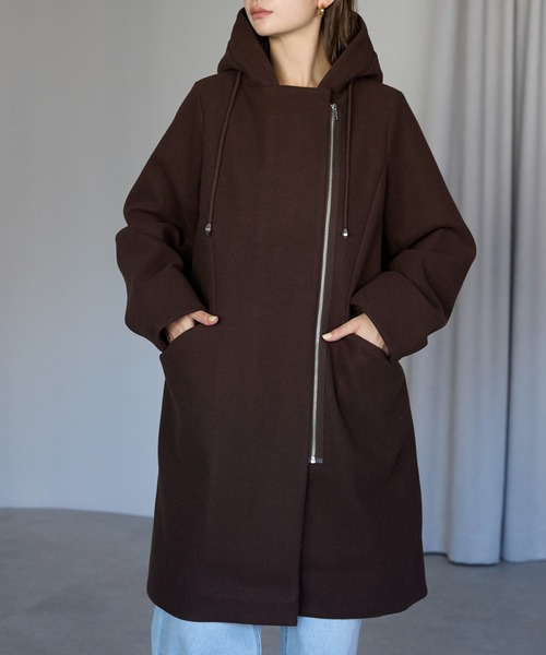 TRIANGLE PALETTE（トライアングルパレット）の「フード付ジップコート（その他アウター・レディース・アイボリー/グレイッシュベージュ/ダークグレー/ブラック/ブラウン・FREE）」の9枚目の写真