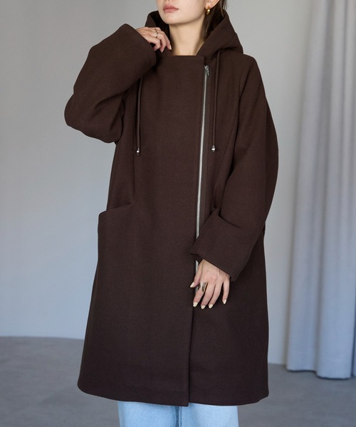 TRIANGLE PALETTE（トライアングルパレット）の「フード付ジップコート（その他アウター・レディース・アイボリー/グレイッシュベージュ/ダークグレー/ブラック/ブラウン・FREE）」の12枚目の写真