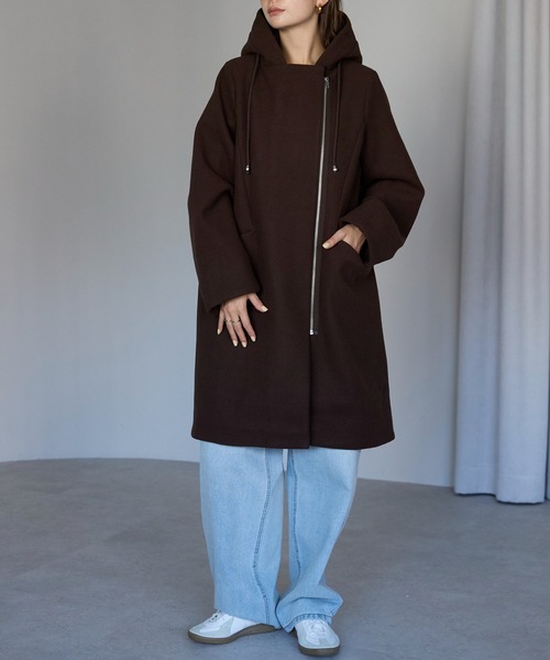 TRIANGLE PALETTE（トライアングルパレット）の「フード付ジップコート（その他アウター・レディース・アイボリー/グレイッシュベージュ/ダークグレー/ブラック/ブラウン・FREE）」の11枚目の写真