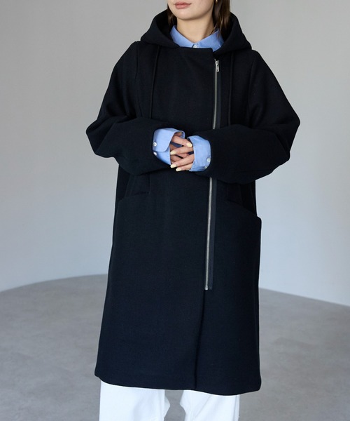 エムズグレイシー　フード付き黒ジップアップコート エムズグレイシーフード付き黒ジップアップコート
