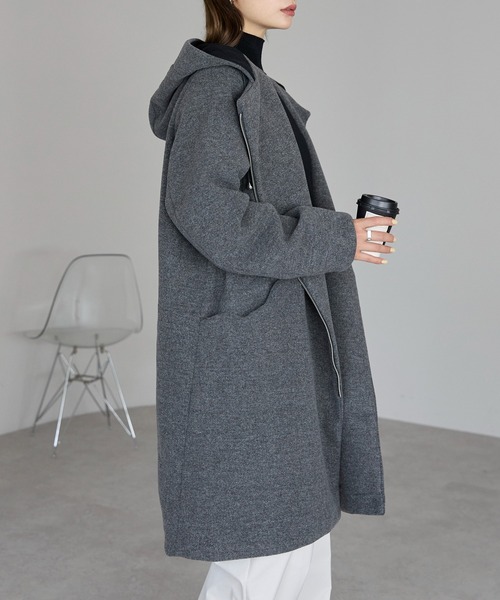 TRIANGLE PALETTE（トライアングルパレット）の「フード付ジップコート（その他アウター・レディース・アイボリー/グレイッシュベージュ/ダークグレー/ブラック/ブラウン・FREE）」の16枚目の写真