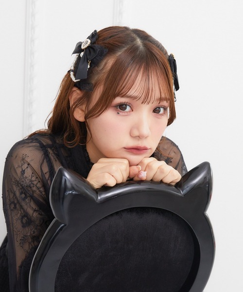 ROJITA(ロジータ)の「レースレイヤードパールチェーンヘアクリップSET(バレッタ/ヘアクリップ・レディース・パープル/ブラック/ピンク/ホワイト・FREE)」の13枚目の写真