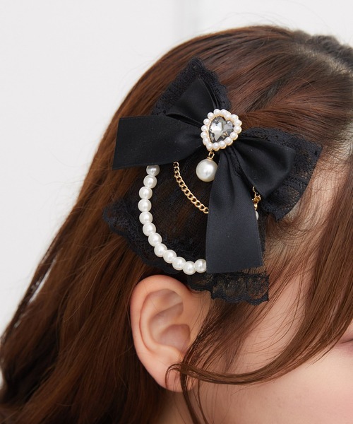 ROJITA(ロジータ)の「レースレイヤードパールチェーンヘアクリップSET(バレッタ/ヘアクリップ・レディース・パープル/ブラック/ピンク/ホワイト・FREE)」の15枚目の写真