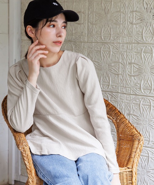 mili an deni（ミリアンデニ）の「ブリスタークレープペプラムトップス（シャツ/ブラウス・レディース・ブラック/アイボリー・L/M）」の16枚目の写真