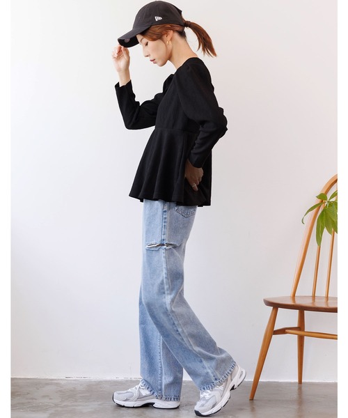 mili an deni（ミリアンデニ）の「ブリスタークレープペプラムトップス（シャツ/ブラウス・レディース・ブラック/アイボリー・L/M）」の11枚目の写真