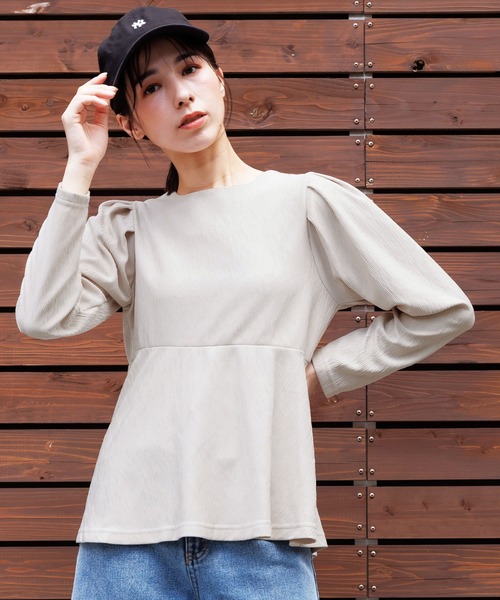 mili an deni（ミリアンデニ）の「ブリスタークレープペプラムトップス（シャツ/ブラウス・レディース・ブラック/アイボリー・L/M）」の3枚目の写真