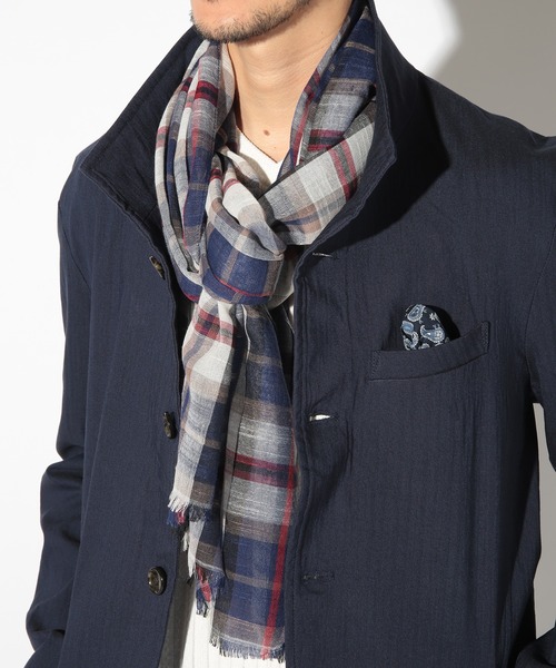 UNION STATION（ユニオンステーション）の「チェックストール（バンダナ/スカーフ・メンズ・ベージュ/ネイビー/レッド・FREE）」の2枚目の写真
