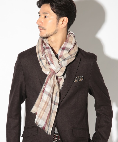 UNION STATION（ユニオンステーション）の「チェックストール（バンダナ/スカーフ・メンズ・ベージュ/ネイビー/レッド・FREE）」の6枚目の写真