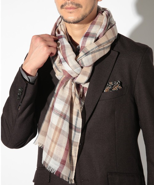 UNION STATION（ユニオンステーション）の「チェックストール（バンダナ/スカーフ・メンズ・ベージュ/ネイビー/レッド・FREE）」の7枚目の写真