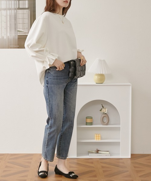 nissen(ニッセン)の「タック入キャンディースリーブトップス(Tシャツ/カットソー・レディース・オフホワイト/ネイビー/グレイッシュベージュ・M/L/LL)」の9枚目の写真