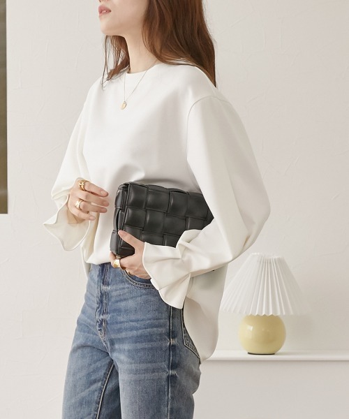 nissen(ニッセン)の「タック入キャンディースリーブトップス(Tシャツ/カットソー・レディース・オフホワイト/ネイビー/グレイッシュベージュ・M/L/LL)」の10枚目の写真