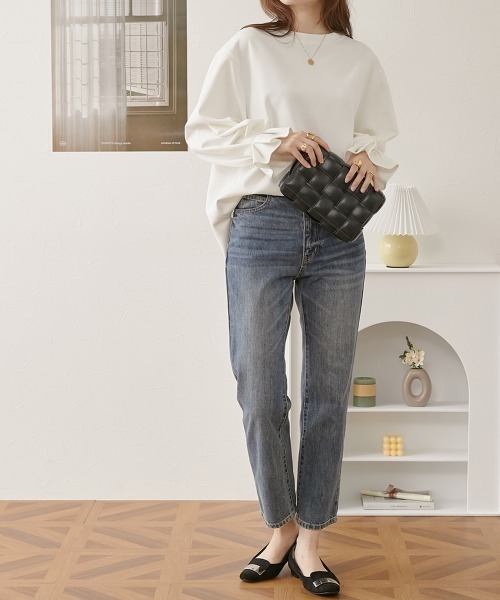 nissen(ニッセン)の「タック入キャンディースリーブトップス(Tシャツ/カットソー・レディース・オフホワイト/ネイビー/グレイッシュベージュ・M/L/LL)」の13枚目の写真