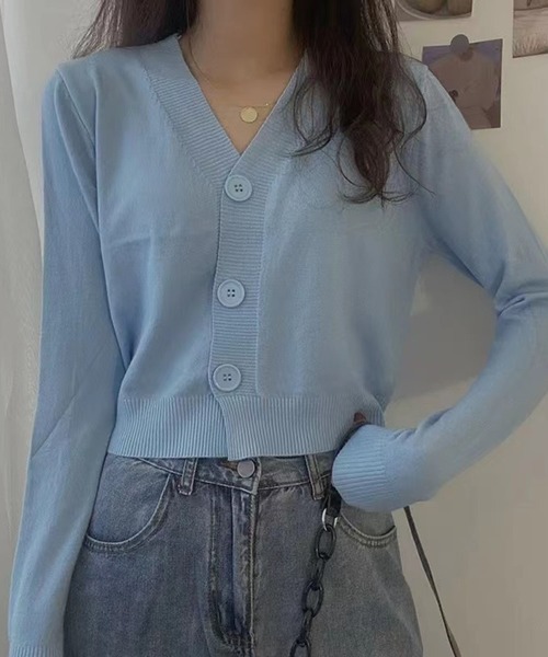 Silly（シリー）の「11 color ビッグボタンニットカーディガン（カーディガン/ボレロ・レディース・イエロー/アイボリー/ライトブルー/パープル/ホワイト/オレンジ/カーキ/ベージュ/ブラック/ピンク/グレー・FREE）」の7枚目の写真