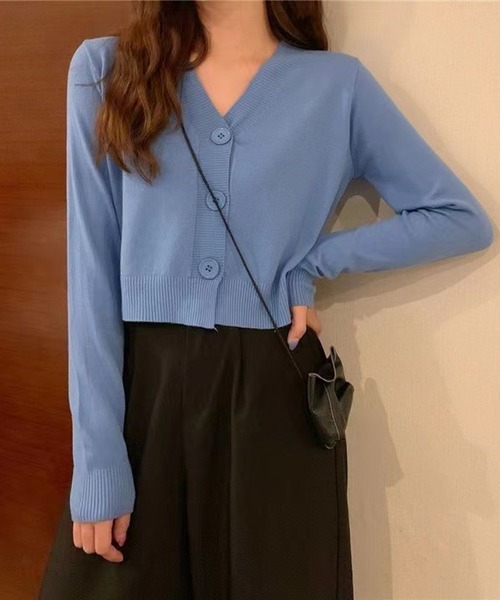 Silly（シリー）の「11 color ビッグボタンニットカーディガン（カーディガン/ボレロ・レディース・イエロー/アイボリー/ライトブルー/パープル/ホワイト/オレンジ/カーキ/ベージュ/ブラック/ピンク/グレー・FREE）」の20枚目の写真