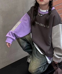 【aimoha-KIDS-】子供服 かわいい文字配色袖スウェット
