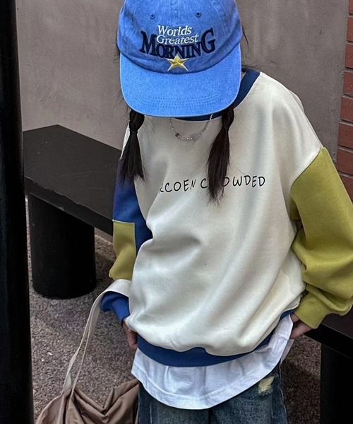 aimoha(アイモハ)の「【aimoha-KIDS-】子供服 かわいい文字配色袖スウェット(スウェット・キッズ・ブルー/パープル・130/140/120/160/150/110)」の4枚目の写真