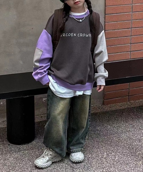 aimoha(アイモハ)の「【aimoha-KIDS-】子供服 かわいい文字配色袖スウェット(スウェット・キッズ・ブルー/パープル・130/140/120/160/150/110)」の6枚目の写真