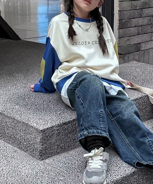 aimoha(アイモハ)の「【aimoha-KIDS-】子供服 かわいい文字配色袖スウェット(スウェット・キッズ・ブルー/パープル・130/140/120/160/150/110)」の5枚目の写真