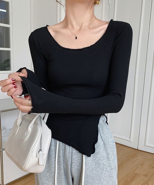 aimoha(アイモハ)の「スリットデザインカットソー(Tシャツ/カットソー・レディース・ベージュ/ブラック/ライトグレー・LARGE/SMALL/MEDIUM)」の13枚目の写真