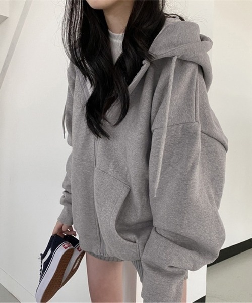 Jayro(ジャイロ)の「オーバーサイズ裏起毛ジップパーカー(パーカー・レディース・グレー/ブラック・M/S/L)」の5枚目の写真