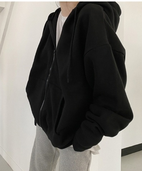 Jayro(ジャイロ)の「オーバーサイズ裏起毛ジップパーカー(パーカー・レディース・グレー/ブラック・M/S/L)」の7枚目の写真