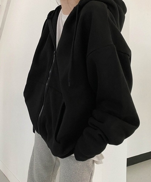Jayro(ジャイロ)の「オーバーサイズ裏起毛ジップパーカー(パーカー・レディース・グレー/ブラック・M/S/L)」の12枚目の写真