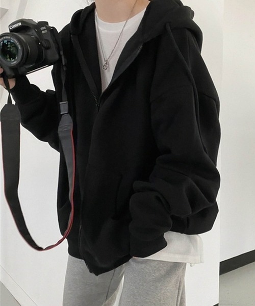 Jayro(ジャイロ)の「オーバーサイズ裏起毛ジップパーカー(パーカー・レディース・グレー/ブラック・M/S/L)」の13枚目の写真