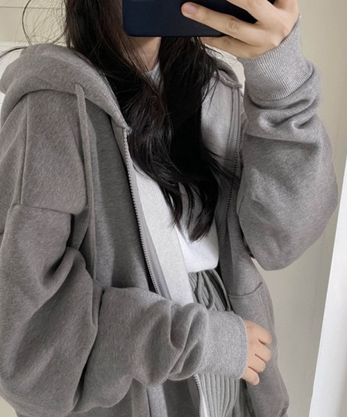 Jayro(ジャイロ)の「オーバーサイズ裏起毛ジップパーカー(パーカー・レディース・グレー/ブラック・M/S/L)」の10枚目の写真