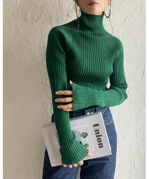 She's Closet(シーズクローゼット)の「ハイネックタイト長袖リブタートルニットプルオーバートップス(ニット/セーター・レディース・グリーン/テラコッタ/グレイッシュベージュ/アイボリー/カーキ/ブラック・FREE)」の7枚目の写真