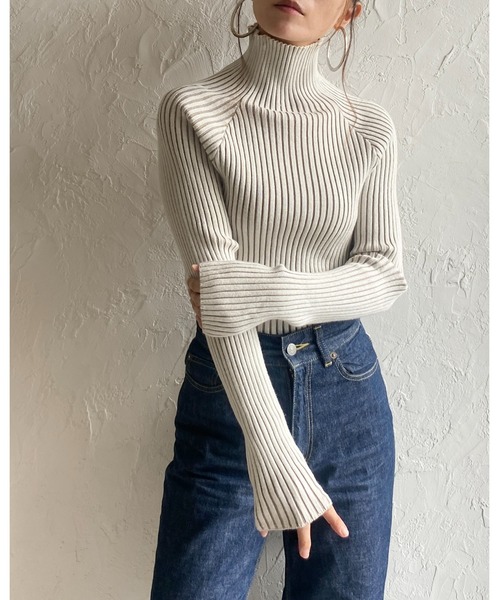 She's Closet(シーズクローゼット)の「ハイネックタイト長袖リブタートルニットプルオーバートップス(ニット/セーター・レディース・グリーン/テラコッタ/グレイッシュベージュ/アイボリー/カーキ/ブラック・FREE)」の8枚目の写真