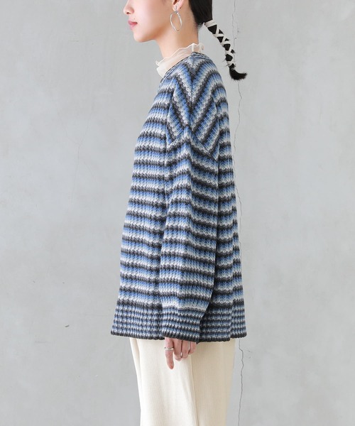 osharewalker（オシャレウォーカー）の「【廃盤】『マルチボーダー柄ニット』（ニット/セーター・レディース・グレイッシュブルー/テラコッタ・FREE）」の10枚目の写真