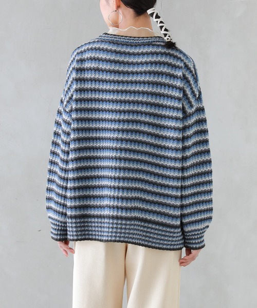 osharewalker（オシャレウォーカー）の「【廃盤】『マルチボーダー柄ニット』（ニット/セーター・レディース・グレイッシュブルー/テラコッタ・FREE）」の11枚目の写真