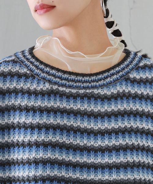 osharewalker（オシャレウォーカー）の「【廃盤】『マルチボーダー柄ニット』（ニット/セーター・レディース・グレイッシュブルー/テラコッタ・FREE）」の12枚目の写真