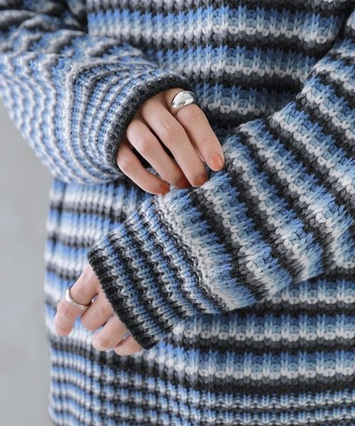 osharewalker（オシャレウォーカー）の「【廃盤】『マルチボーダー柄ニット』（ニット/セーター・レディース・グレイッシュブルー/テラコッタ・FREE）」の13枚目の写真