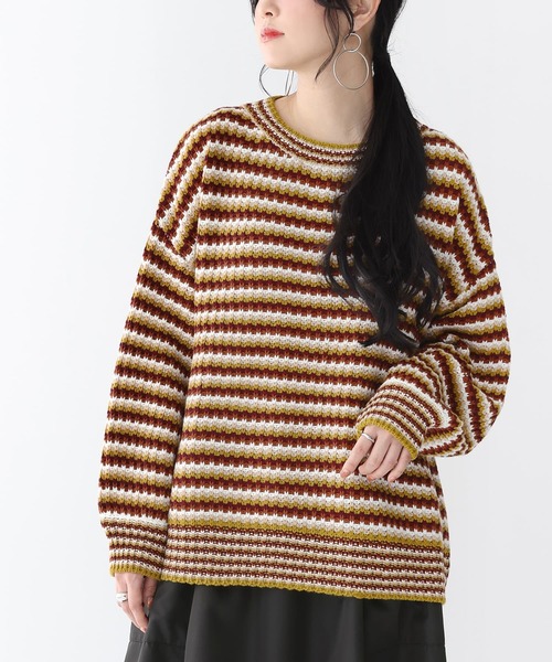 osharewalker（オシャレウォーカー）の「【廃盤】『マルチボーダー柄ニット』（ニット/セーター・レディース・グレイッシュブルー/テラコッタ・FREE）」の14枚目の写真