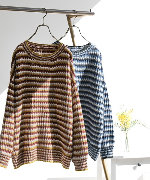 osharewalker（オシャレウォーカー）の「【廃盤】『マルチボーダー柄ニット』（ニット/セーター・レディース・グレイッシュブルー/テラコッタ・FREE）」の16枚目の写真