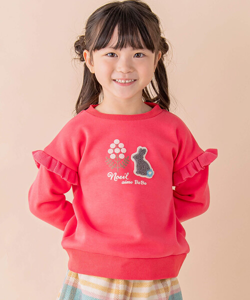 Noeil aime BeBe(ノイユエイムベベ)の「袖フリルベア裏毛起毛ウサギトレーナ―(80~130cm)(スウェット・キッズ・オフホワイト/ピンク・90cm/100cm/80cm/110cm/120cm/130cm)」の2枚目の写真