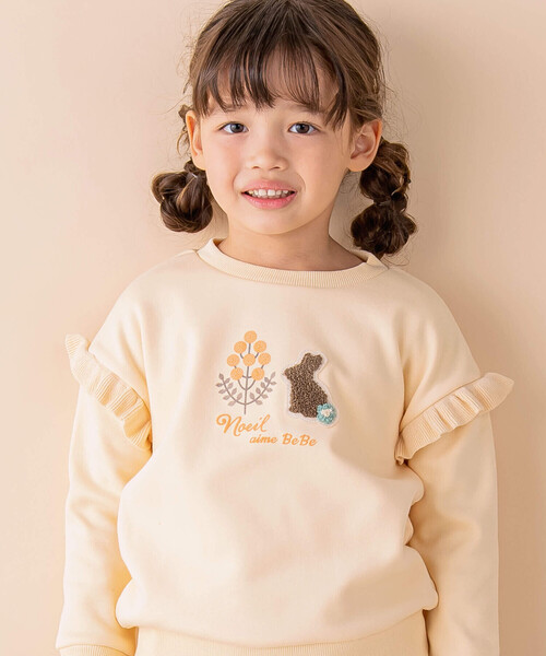 Noeil aime BeBe(ノイユエイムベベ)の「袖フリルベア裏毛起毛ウサギトレーナ―(80~130cm)(スウェット・キッズ・オフホワイト/ピンク・90cm/100cm/80cm/110cm/120cm/130cm)」の8枚目の写真