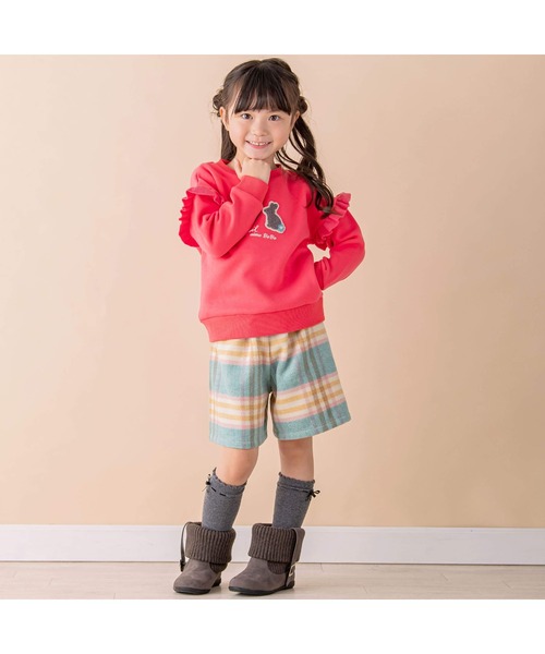 Noeil aime BeBe(ノイユエイムベベ)の「袖フリルベア裏毛起毛ウサギトレーナ―(80~130cm)(スウェット・キッズ・オフホワイト/ピンク・90cm/100cm/80cm/110cm/120cm/130cm)」の4枚目の写真